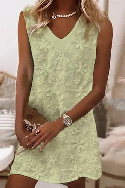 Sheyla - Casual, cute, single-colored embroidered vest dress