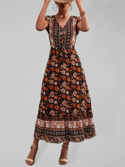 Carolina - Bohemian woven V-neck maxi dress