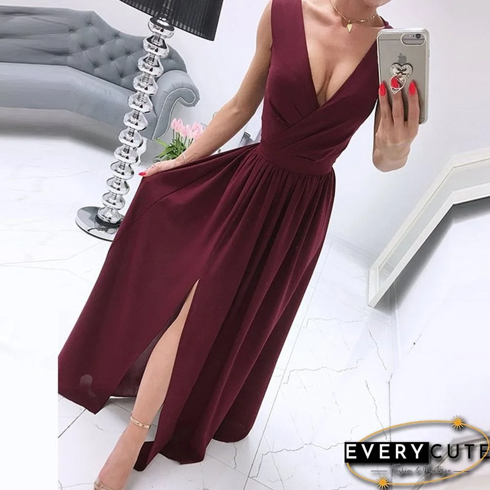 Evelyn - Women's Sleeveless Deep V-Neck Beach Dress