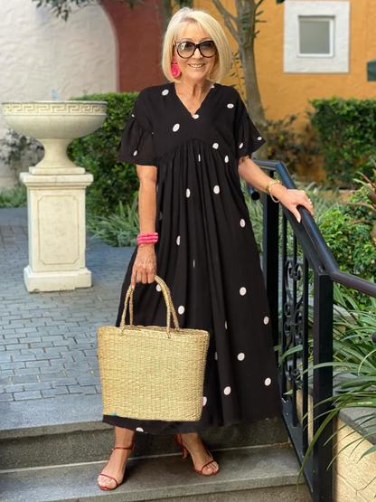 Ruth - Beach tunic dress with dotted V-neckline
