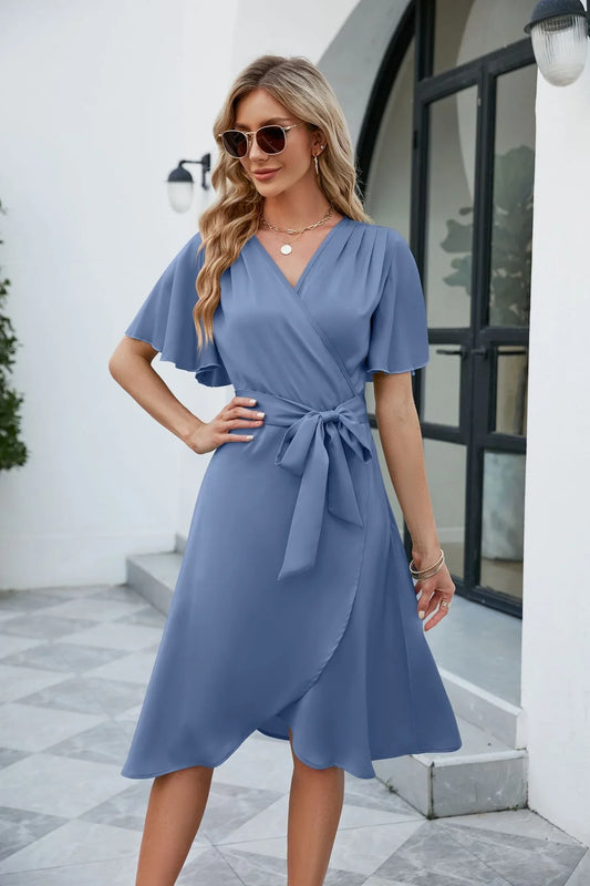 Julia - Comfortable satin summer dresses with fitted waist for women