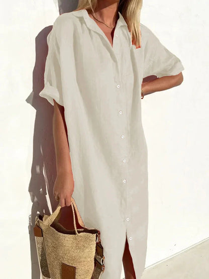 Frida - elegant and casual button dress with full sleeves, for women Cotton and linen dresses