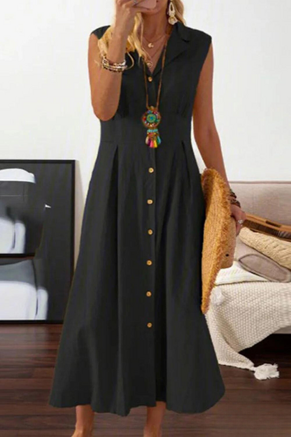 Naila - Sleeveless midi dress with flap buttons