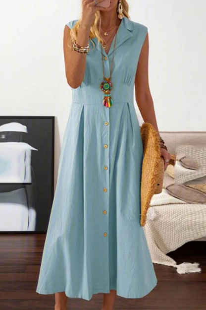 Naila - Sleeveless midi dress with flap buttons