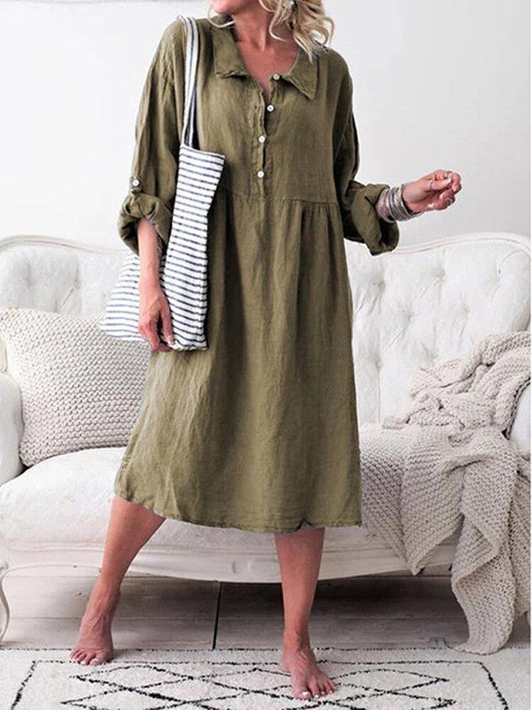 Georgina - Women Long Sleeve Button Lapel Causal Shirt Dress