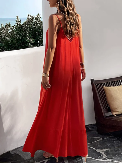 Domenica - Solid Color Pleated Sleeveless Loose Long Dresses